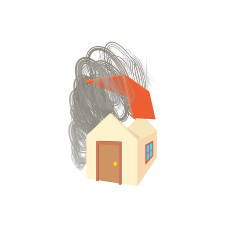 House broken by hurricane icon in cartoon style isolated on white background. Disaster symbolのイラスト素材