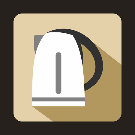 Electric kettle icon in flat style on a beige backgroundのイラスト素材