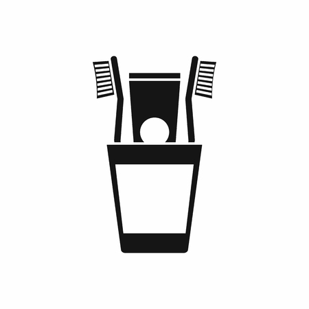 Plastic cup with brushes icon in simple style isolated vector illustrationのイラスト素材