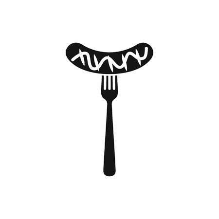 Grilled sausage on a fork mustard icon in simple style isolated vector illustrationのイラスト素材