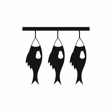 Three dried fish hanging on a rope icon in simple style isolated vector illustrationのイラスト素材
