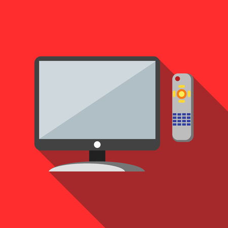 TV and remote icon in flat style on a red backgroundのイラスト素材