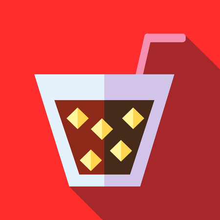 Cocktail with ice icon in flat style with long shadow. Drinks symbolのイラスト素材