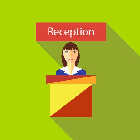 Reception in hotel icon in flat style with long shadow. Meeting guests symbolのイラスト素材