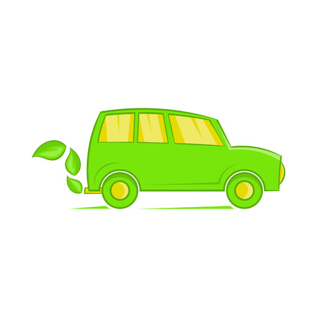 Eco car icon in cartoon style isolated on white background. Transport symbolのイラスト素材