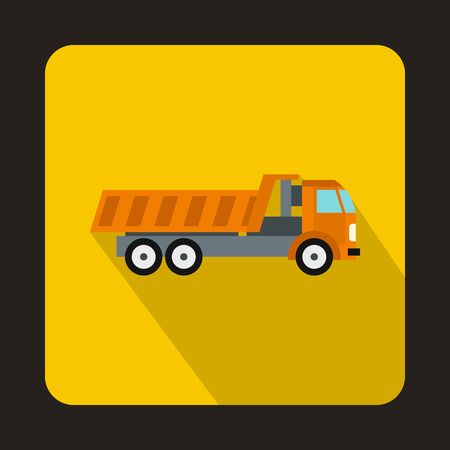 Orange dump truck icon in flat style on a yellow backgroundのイラスト素材