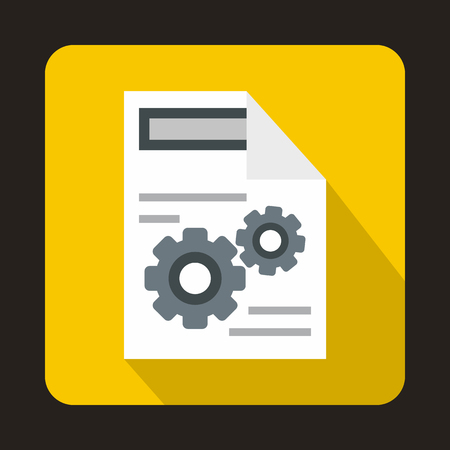 Gears on a paper icon in flat style on a yellow backgroundのイラスト素材