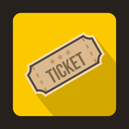 Ticket icon in flat style on a yellow backgroundのイラスト素材