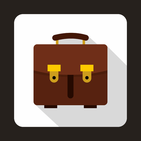 Brown leather briefcase icon in flat style on a white backgroundのイラスト素材