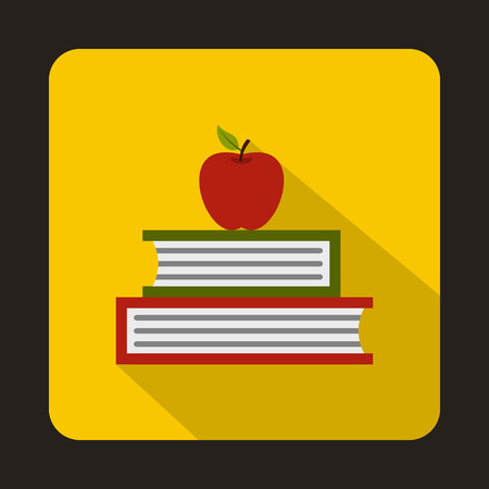 Books with apple icon in flat style on a yellow backgroundのイラスト素材