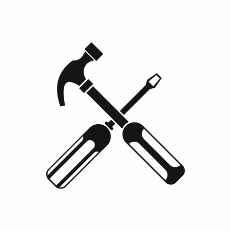 Hammer and screwdriver icon in simple style isolated on white background. Tool symbolのイラスト素材