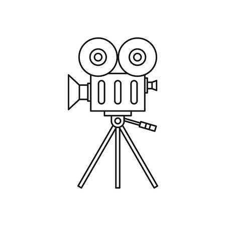 Retro cinema camera icon in outline style on a white backgroundのイラスト素材