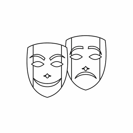 Comedy and tragedy theatrical masks icon in outline style on a white backgroundのイラスト素材