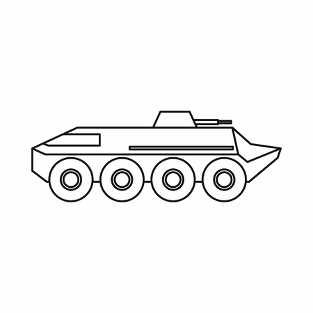 Armoured troop carrier wheeled icon in outline style on a white backgroundのイラスト素材