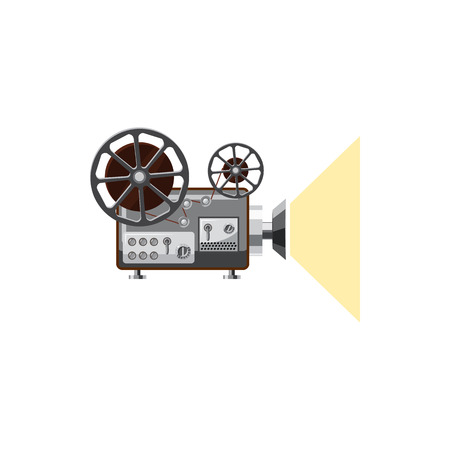 Retro movie projector icon in cartoon style isolated on white background. Video symbolのイラスト素材