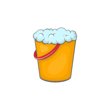 Yellow bucket with foamy water icon in cartoon style on a white backgroundのイラスト素材