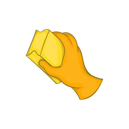 Hand in orange glove with rag icon in cartoon style on a white backgroundのイラスト素材