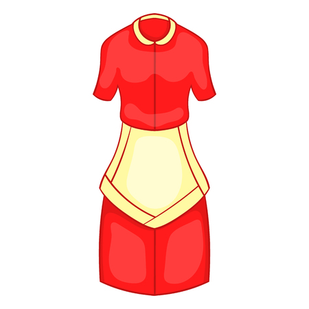 Red housewife dress with white apron icon in cartoon style on a white backgroundのイラスト素材