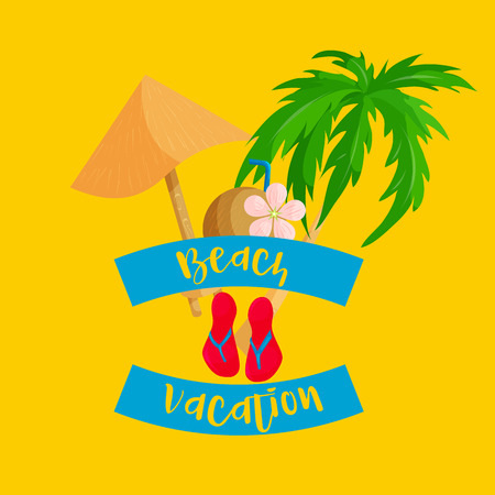 Thailand beach vacation icon in flat style on a yellow backgroundのイラスト素材