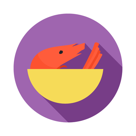 Shrimp in yellow bowl icon in flat style on a white backgroundのイラスト素材