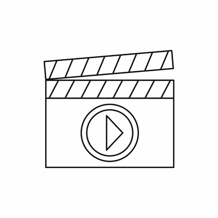 Clapperboard for movie shooting icon in outline style isolated on white background. Film symbolのイラスト素材