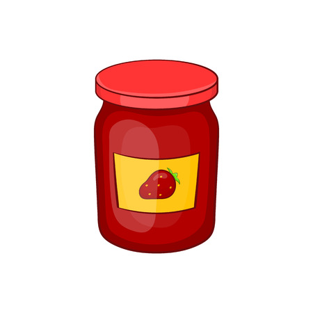 Jar of strawberry jam icon in cartoon style isolated on white backgroundのイラスト素材
