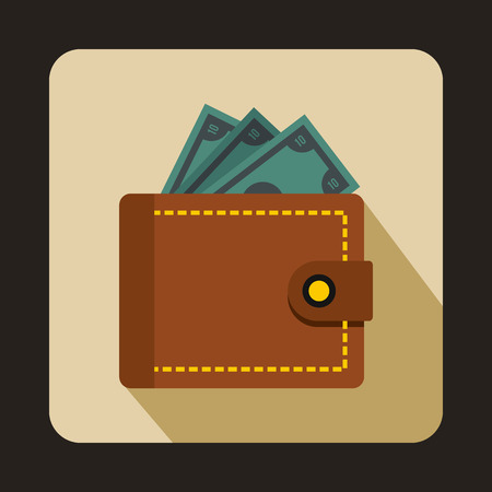 Purse with money icon in flat style with long shadow. Finance symbolのイラスト素材