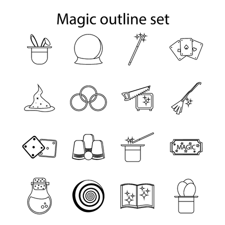 Magic icons set in outline style. Magician tools set collection vector illustrationのイラスト素材