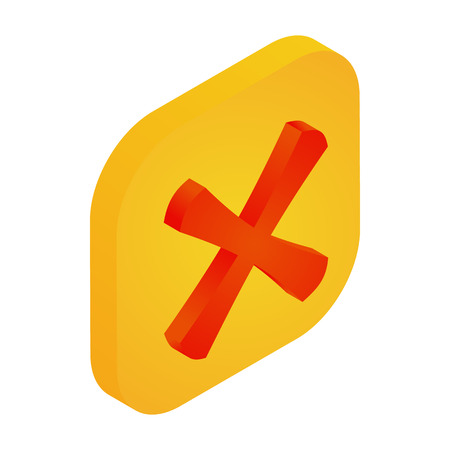 Yellow button with cross icon in isometric 3d style isolated on white backgroundのイラスト素材