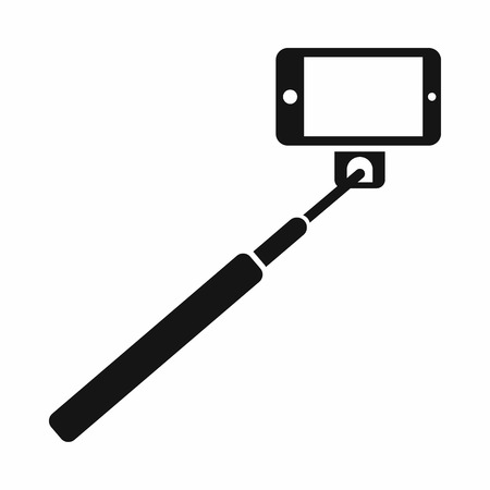 Selfie stick and smartphone icon in simple style isolated on white background. Device symbolのイラスト素材