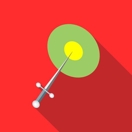 Steel throwing knife icon in flat style on a red backgroundのイラスト素材