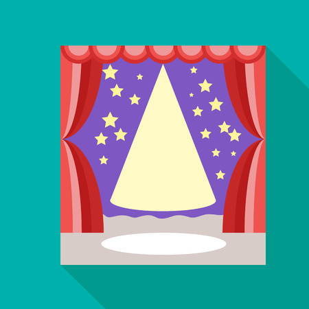 Empty scene with stage curtain icon in flat style on a turquoise backgroundのイラスト素材