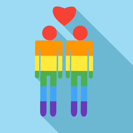 Male couple in rainbow colors icon in flat style on a light blue backgroundのイラスト素材