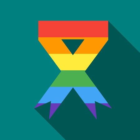 Rainbow ribbon icon in flat style on a turquoise backgroundのイラスト素材
