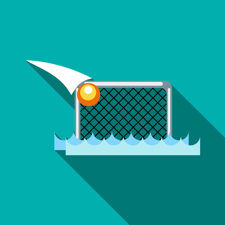 Water polo gates and ball icon in flat style on a turquoise backgroundのイラスト素材