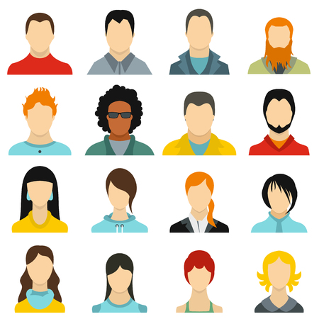 Flat avatars icons set. Universal avatars icons to use for web and mobile UI, set of basic avatars elements isolated vector illustrationのイラスト素材
