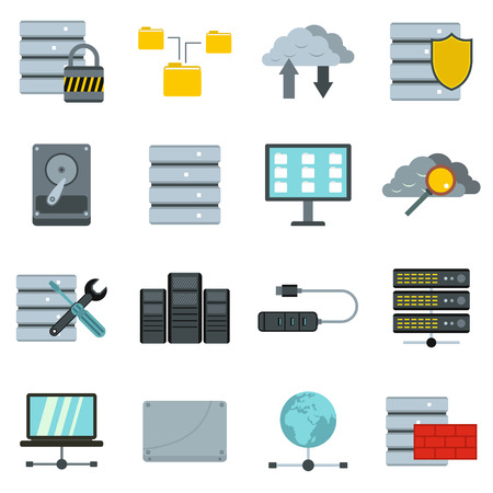 Flat database icons set. Universal database icons to use for web and mobile UI, set of basic database elements isolated vector illustrationのイラスト素材