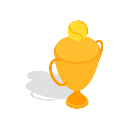 Tennis trophy cup with a ball icon in isometric 3d style isolated on white backgroundのイラスト素材