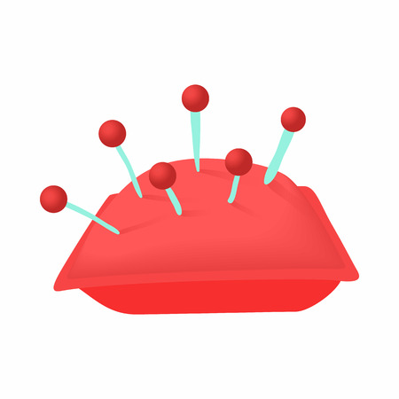 Cushion with pins icon in cartoon style isolated on white background. Sewing and accessories symbolのイラスト素材