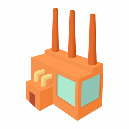 Chemical plant icon in cartoon style isolated on white background. Manufacture symbolのイラスト素材