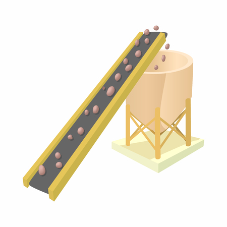 Conveyor for loading of chemical raw materials icon in cartoon style isolated on white background. Chemistry symbolのイラスト素材