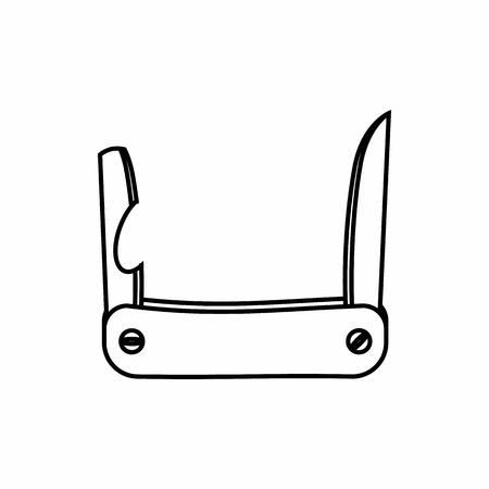 Folding knife icon in outline style isolated on white background. Cutting symbolのイラスト素材
