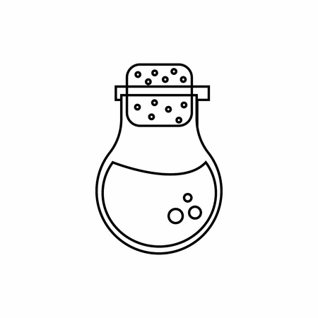 Flask of liquid icon in outline style isolated on white background. Experiments symbolのイラスト素材