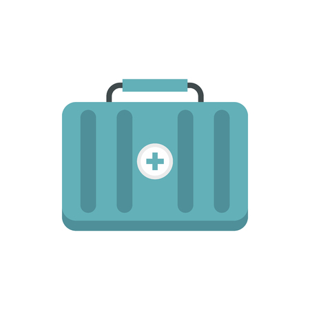 Blue first aid kit icon in flat style on a white backgroundのイラスト素材