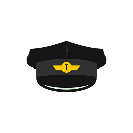 Cap of taxi driver with cockade icon in flat style on a white backgroundのイラスト素材