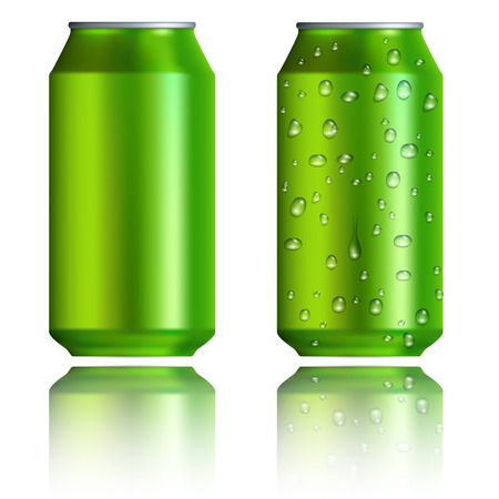 Realistic green aluminum cans icons set. Universal green aluminum cans set to use for web and mobile UI isolated vector illustrationのイラスト素材