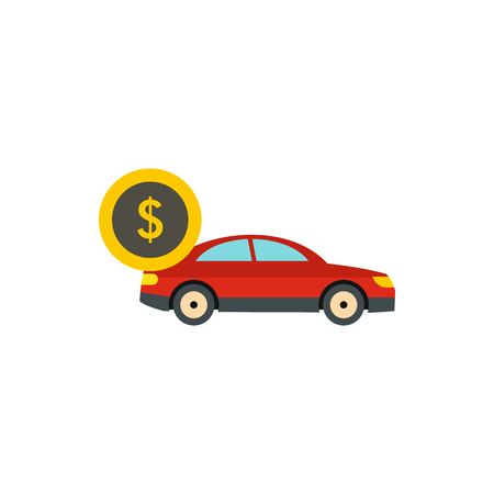 Red car and dollar sign icon in flat style on a white backgroundのイラスト素材