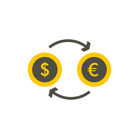 Euro dollar euro exchange icon in flat style on a white backgroundの写真素材