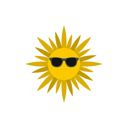 Sun face with sunglasses icon in flat style on a white backgroundのイラスト素材