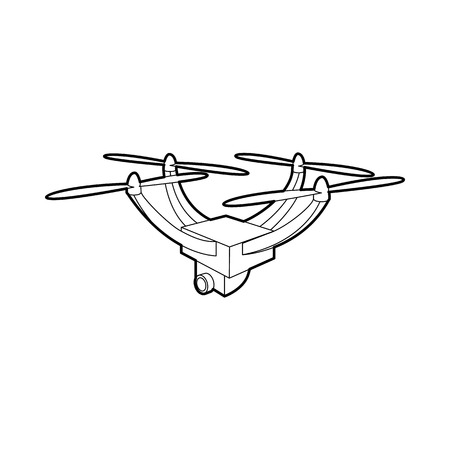 Drone with camera icon in outline style isolated on white background. Fly symbolのイラスト素材